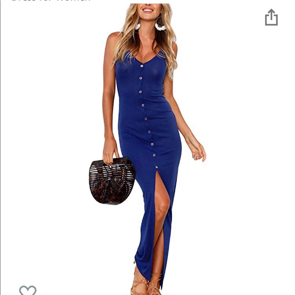 Button down blue midi / maxi with slit